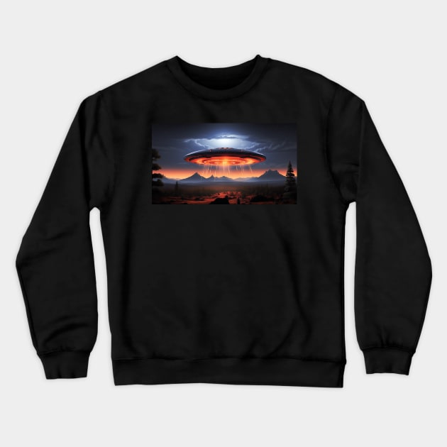 Flying Saucer UFO Sighting Crewneck Sweatshirt by AI Art Originals